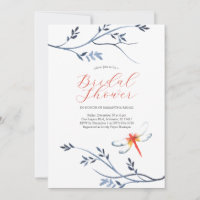 Bridal Shower Invitations Elegant Red Dragonfly