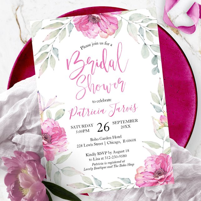 Bridal Shower Invitations Pink Floral Wreath (Creator Uploaded)