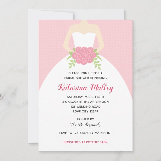 Bridal Shower Invitations (Wedding Gown in Pink) (Front)