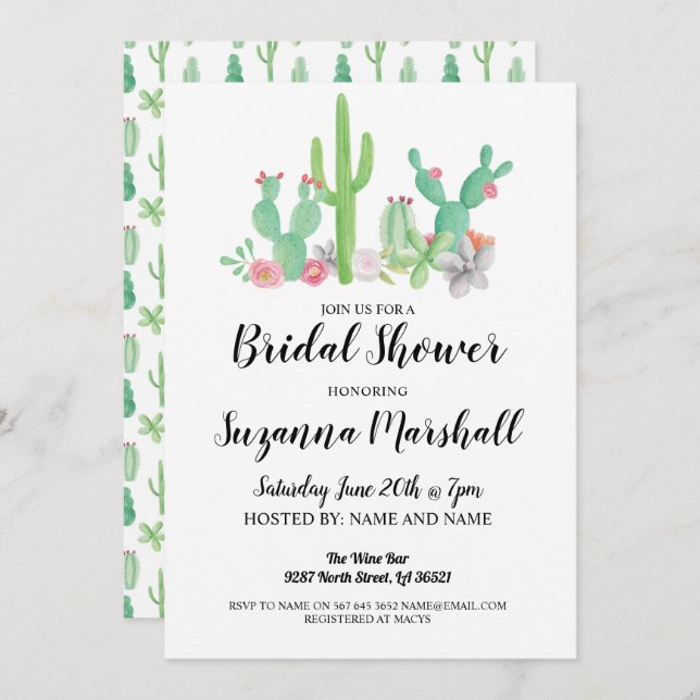 Bridal Shower Invite Cactus Bachelorette Cacti (Front/Back)