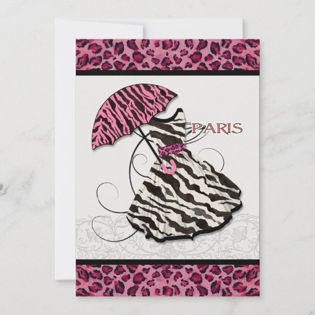 Bridal Shower Invite Leopard, Retro Dress, Paris (Front)