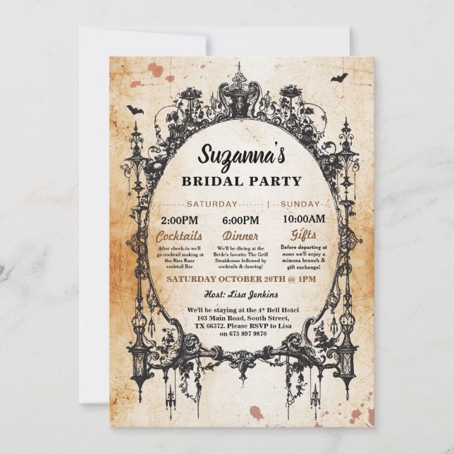 Bridal Shower Itinerary Bachelorette Gothic Frame Invitation (Front)