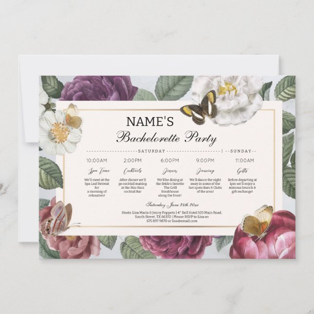 Bridal Shower Itinerary Bloom Floral Butterfly Invitation (Front)