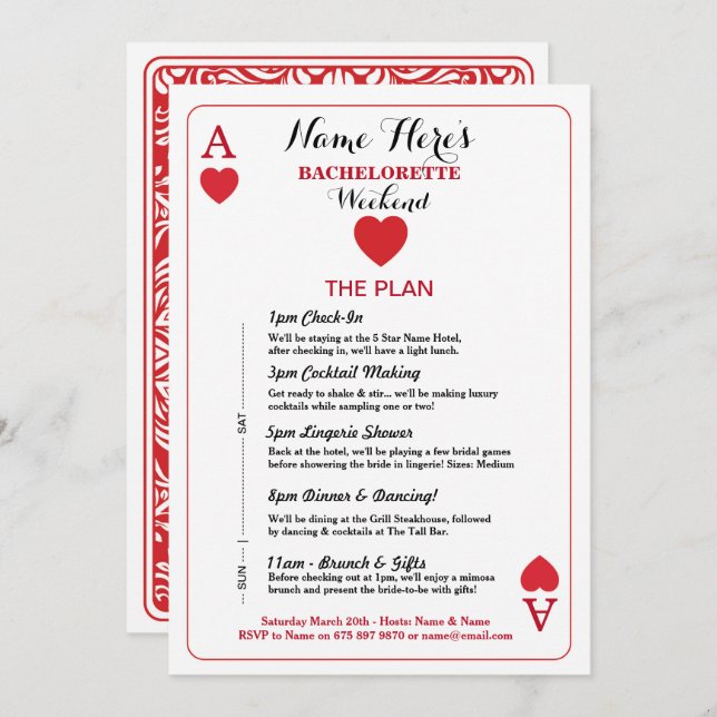 Bridal Shower Itinerary Las Vegas Cards Invite (Front/Back)