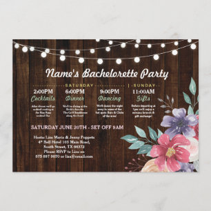Bridal Shower Itinerary Pink Flower Rustic Lights Invitation