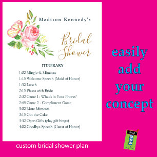 Bridal Shower Itinerary Plan Spring Pink Rose  Invitation