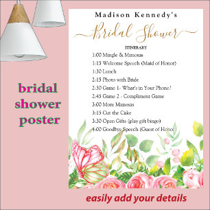 Bridal Shower Itinerary Plan Watercolor Floral Poster