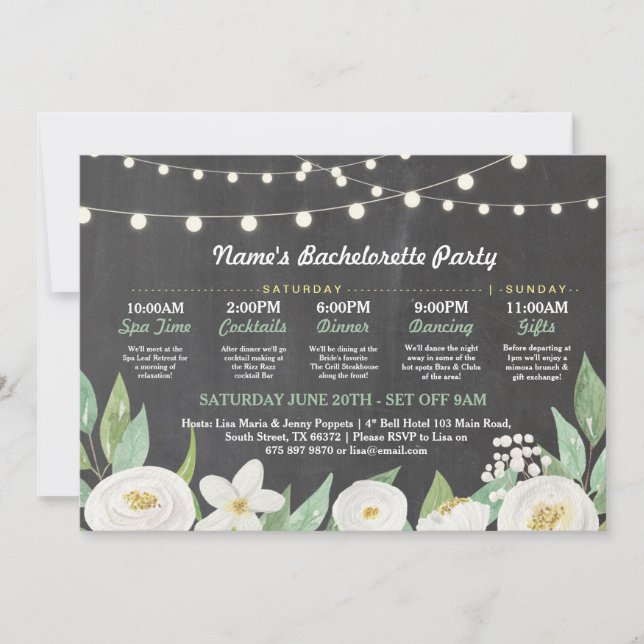 Bridal Shower Itinerary White Flower Rustic Lights Invitation (Front)