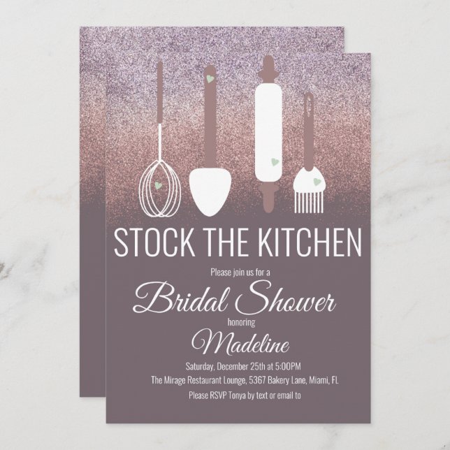 Bridal Shower Kitchen Shower Stock Kitchen Glitter Invitation (Front/Back)