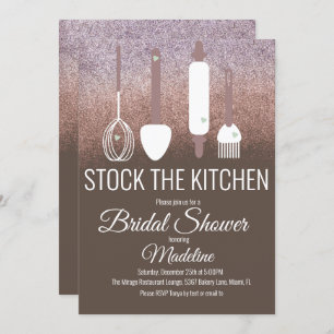 Bridal Shower Kitchen Shower Stock Kitchen Glitter Invitation