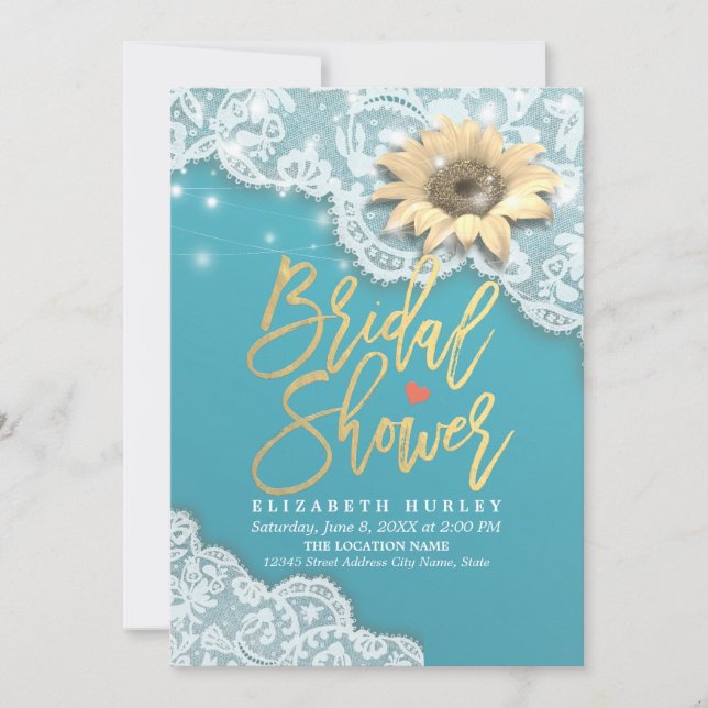 Bridal Shower Lace Sunflower String Lights Tiffany Invitation (Front)