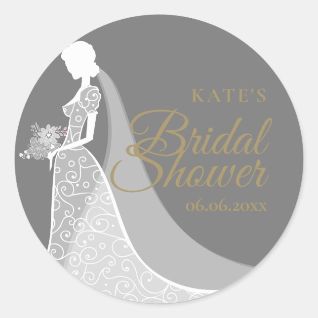Bridal Shower Lace Wedding Gown Favour Classic Round Sticker (Front)