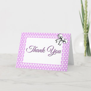 Bridal Shower Lavender and White Polka Dots & Bows Thank You Card