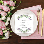 Bridal shower lavender eucalyptus greenery napkin<br><div class="desc">A stylish white background decorated with violet lavender flowers and eucalyptus greenery.  Personalise and add a name and a date.</div>