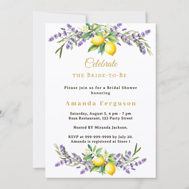 Bridal Shower lavender florals lemons Invitation (Front)