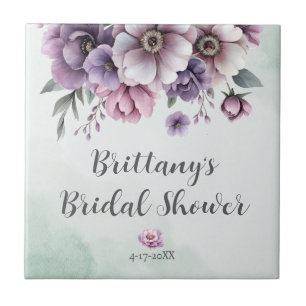 Bridal Shower Lavender & Green Floral Ceramic Tile