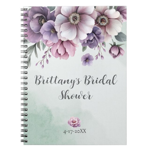 Bridal Shower Lavender & Green Floral Notebook (Front)