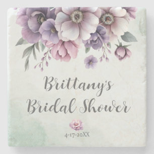 Bridal Shower Lavender & Green Floral Stone Coaster