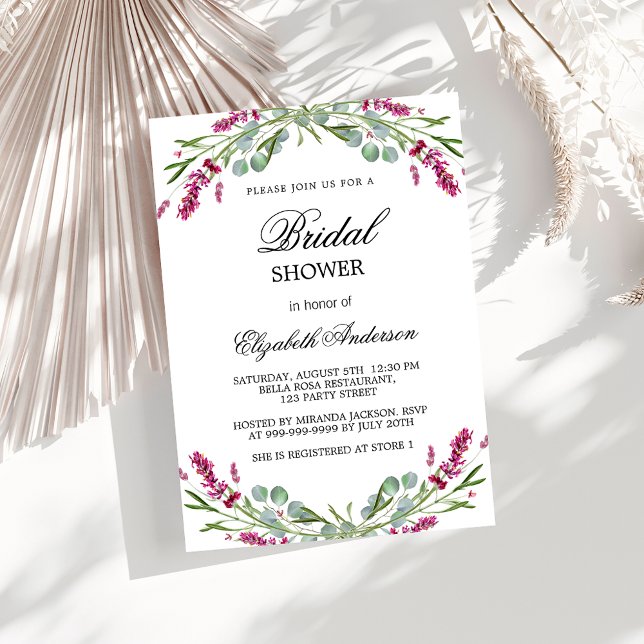 Bridal shower lavender pink greenery invitation postcard (Creator Uploaded)