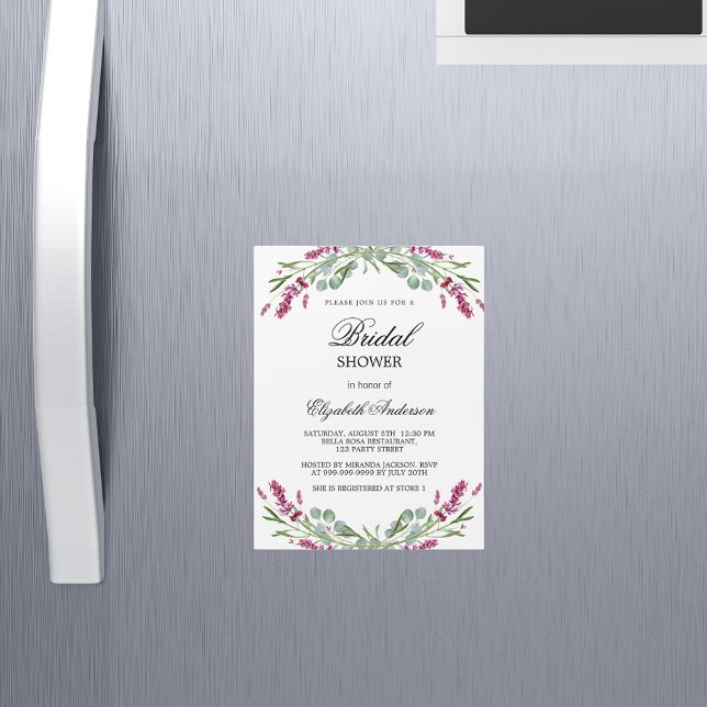 Bridal shower lavender pink greenery luxury magnetic invitation (Creator Uploaded)