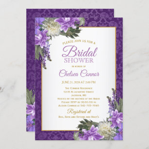Bridal Shower -Lavender Purple Damask & Gold Invitation