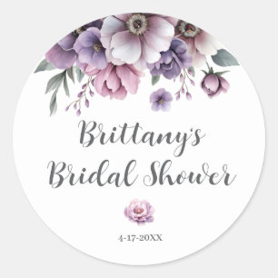 Bridal Shower Lavender Watercolor Floral Classic Round Sticker