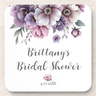 Bridal Shower Lavender Watercolor Floral Coaster
