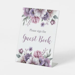Bridal Shower Lavender Watercolor Floral Pedestal Sign