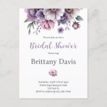 Bridal Shower Lavender Watercolor Floral Postcard