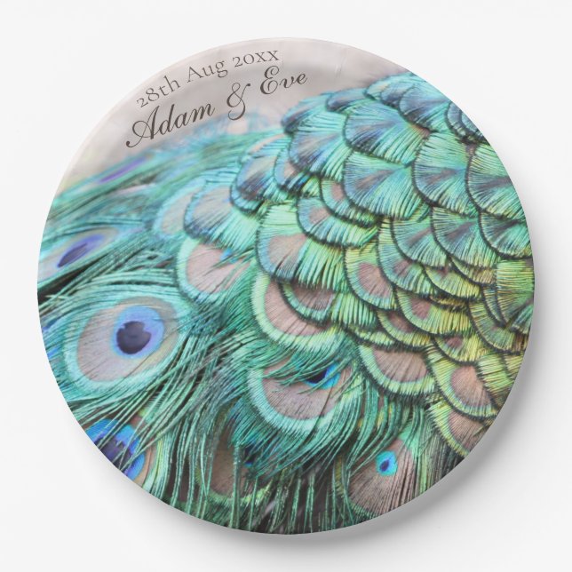 Bridal Shower Lavish Peacock Feathers Paper Plate (Front)