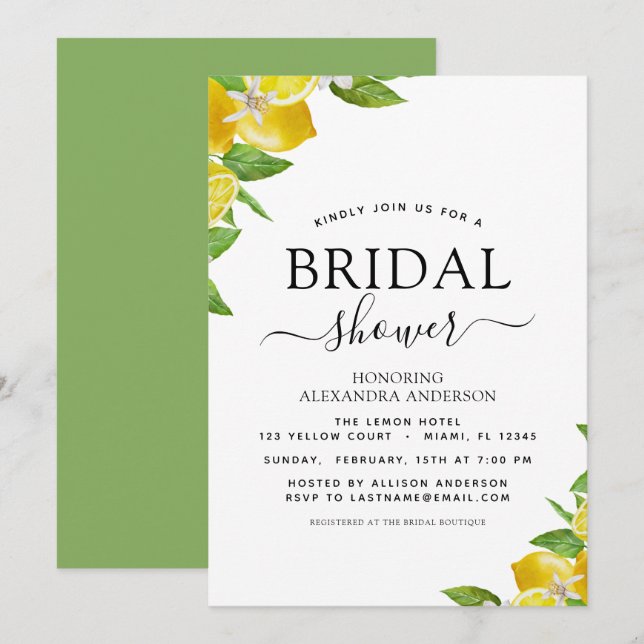Bridal Shower Lemon Citrus Summer Invitation (Front/Back)