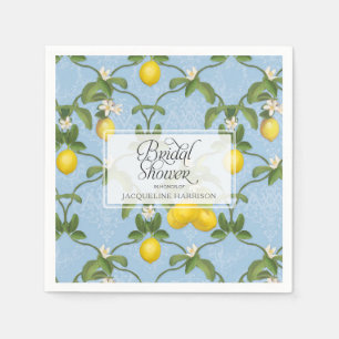 Bridal Shower Lemon Espalier Blue Citrus Floral Napkin