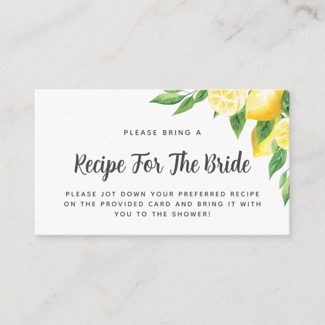 Bridal Shower Lemon Theme Recipe Request Card (Front)