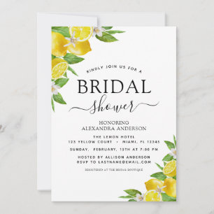 Bridal Shower Lemon Watercolor Citrus Yellow Invitation