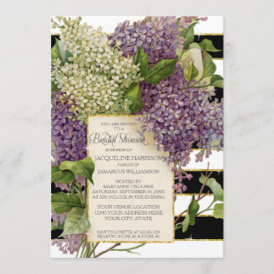 Bridal Shower Lilac Floral Vintage Wide Stripes Invitation
