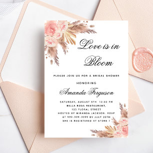 Bridal shower love bloom flowers pampas grass boho invitation