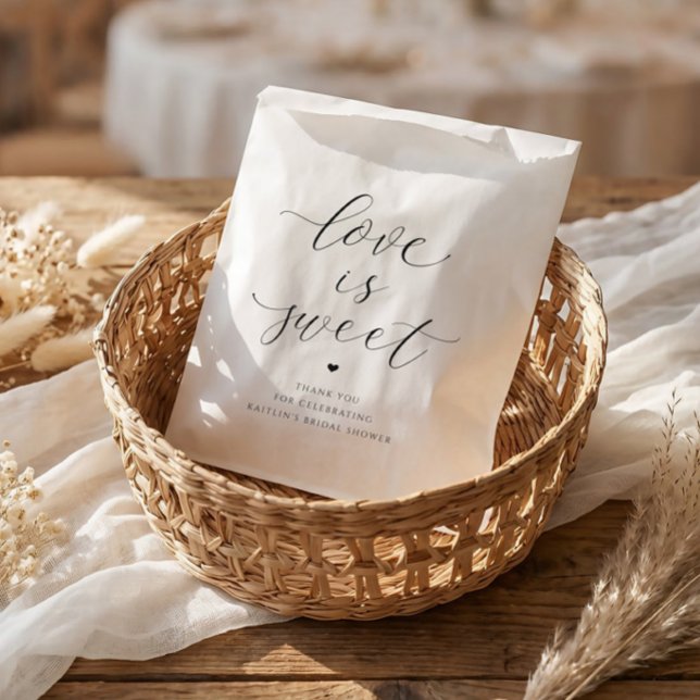 Bridal Shower Love is Sweet Elegant Heart  Favour Bag (Wedding favor bags - love is sweet - elegant calligraphy script with heart.)