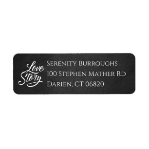 Bridal Shower Love Story Black Chalkboard Wedding Return Address Label