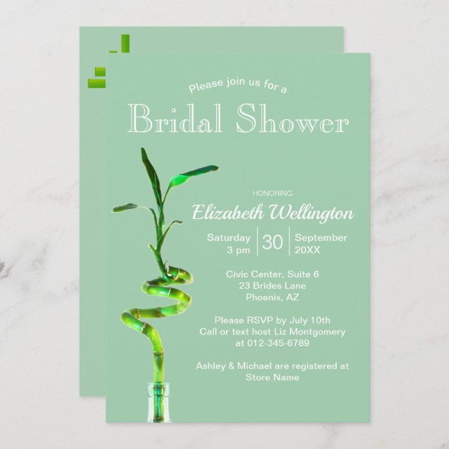 Bridal Shower Lucky Bamboo Pastel Green Template (Front/Back)