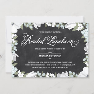 Bridal Shower Lunch Black & White Elegant Floral Invitation