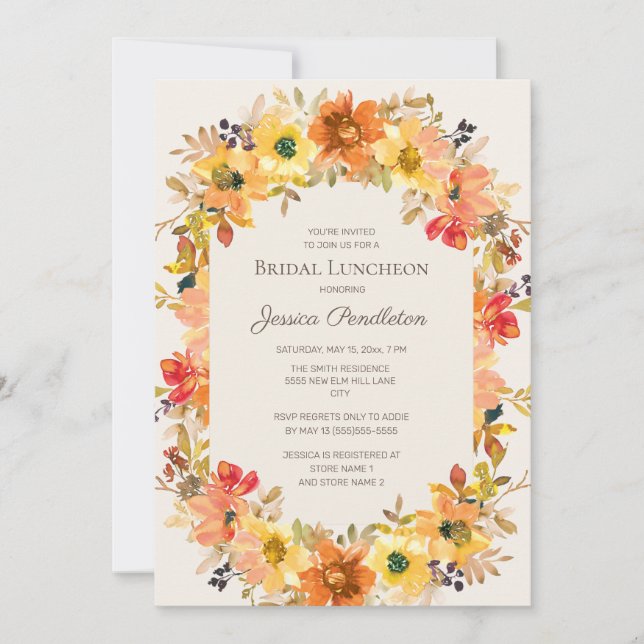 Bridal Shower Luncheon Orange Yellow Fall Floral I Invitation (Front)