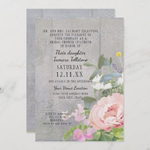 Bridal Shower Luncheon Rustic Elegant Floral Peony Invitation