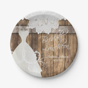 Bridal Shower Luncheon - Rustic Wood and Lace Paper Plate