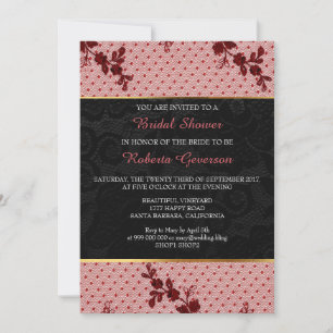 Bridal Shower Luxury Gold Black Pink Lace Floral Invitation