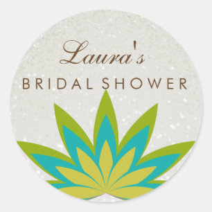 Bridal Shower Mandala Lotus Flower Green Vintage Classic Round Sticker