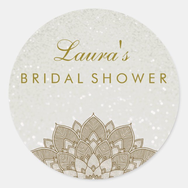 Bridal Shower Mandala Lotus Flower Pearl Swirl Classic Round Sticker (Front)