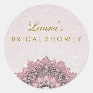 Bridal Shower Mandala Lotus Flower Pink Swirl Classic Round Sticker
