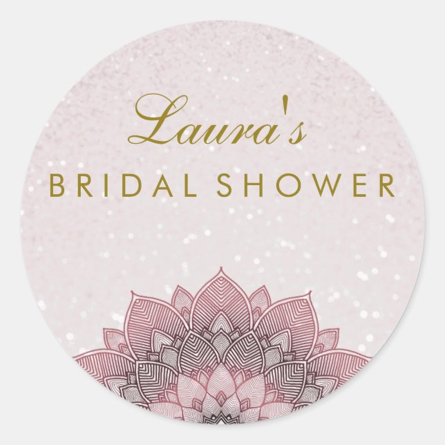 Bridal Shower Mandala Lotus Flower Pink Swirl Classic Round Sticker (Front)