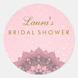 Bridal Shower Mandala Lotus Flower Pink Swirl Classic Round Sticker