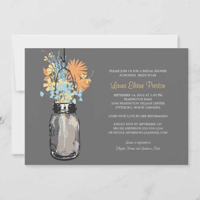 Bridal Shower Mason Jar and Wildflowers Invitation (Front)